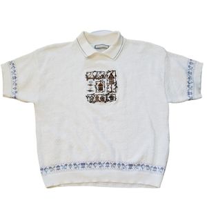 Chelsea Gardens Womens L Embossed Embroidered Bird Garden Collared Shirt